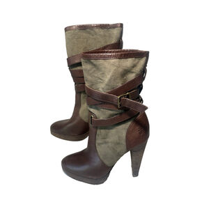 FRYE Boots Women 7M Harlow Brown Leather And Canvas